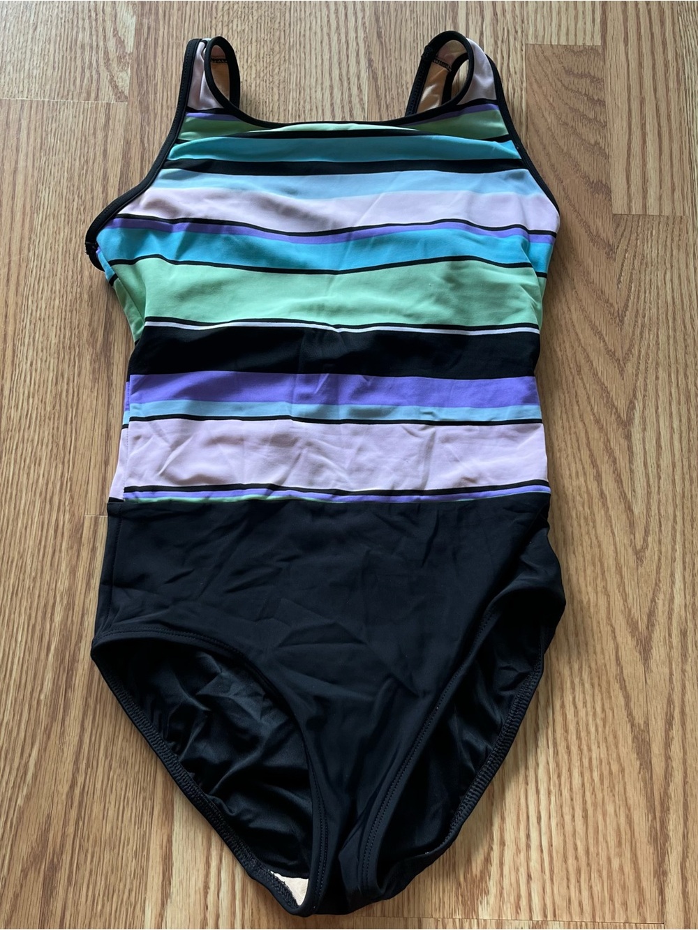 Longitude vintage blue/green/black striped one piece swimsuit